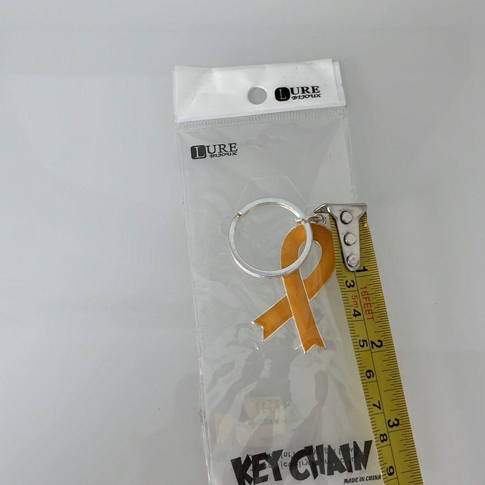 Yellow Orange Silver Ribbon Key Chain Ring New in Package - Picture 4 of 4